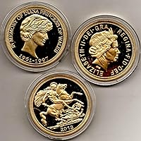 Princess of Wales Lady Diana & Queen Elizabeth II Commemorative Royal Family British UK 1Oz 24kt Sovereign Gold Plated Proof Like Novelty Coins Set of 2
