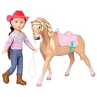 Glitter Girls Jaime Doll & Jumper Horse | 14 inch Equestrian Doll Wearing Clothes & Boots and Horse with Tan Coat and Pink Saddle - Toys for Girls 3+ Years Old