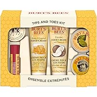 Burt's Bees Tips and Toes Gifts Set, 6 Travel Size Products in Gift Box - 2 Hand Creams, Foot Cream, Cuticle Cream, Hand Salve and Lip Balm