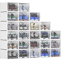 YITAHOME XL 24 Pack Shoe Boxes Fit Up to US Size 15, Plastic Shoe Organizer for Closet, Stackable Shoe Containers Drawers, Shoe Storage Bins (XL, White)