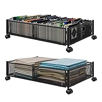 Under Bed Storage With Wheels Under bed Storage Containers Large Metal Foldable Space-saving Under Bed Drawer Shoe Storage Organizer on Wheels for Clothes(2 pieces, Black)