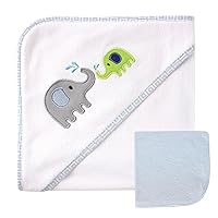 Luvable Friends Unisex Baby Hooded Towel and Washcloth, Blue Elephant, One Size