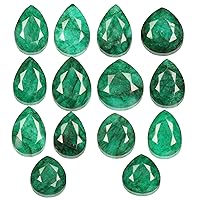 GEMHUB 140 Ct. Natural Green Emerald Gemstone, Pear Cut Green Emerald, Loose Green Emerald, Emerald Gemstone Lot for Jewelry 14 Pcs