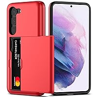 Nvollnoe for Samsung S23 Plus Case with Card Holder 5G 6.6 inch Slim Dual Layer Heavy Duty Protective Galaxy S23 Plus Case Hidden Card Slot Wallet Case for Samsung S23 Plus(Red)