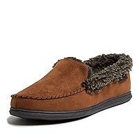 Dearfoams mens Eli Microfiber Indoor/Outdoor With Whipstitch Detail Suede Moccasin Slipper