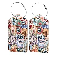 2 Pack Luggage Tags for Suitcases, Travel Stamp Luggage Tag, Leather Stainless Steel Loop Label Tag for Women Girl Travel Bag Suitcase
