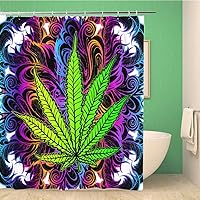 Bathroom Shower Curtain Cannabis Leaf Marijuana Herb Weed Ganja Illicit Narcotic Illegal Drug Polyester Fabric 66x72 inches Waterproof Bath Curtain Set with Hooks