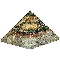 Orgonite Pyramid Clear Quartz, Petrified Wood, Dioptase, Golden Rutile, Fancy Agate, Blood Stone with Aquamarine Size - 2.5-3 inch Natural Healings Crystal Chakra Balancing