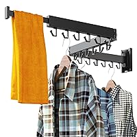 Clothes Drying Rack for Laundry,Wall Mounted Clothes Hanger Rack,Folding,Retractable,Collapsible(J Shape Hooks)