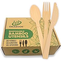Disposable Bamboo Utensils, 100 Pack | 100% Bamboo Cutlery NOT Wooden Cutlery | Eco-Friendly Compostable Cutlery | 100% Biodegradable Utensils | 50 Bamboo forks, 25 Knives, 25 Spoons