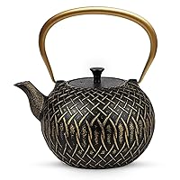 Tea Kettle, Toptier Japanese Tetsubin Cast Iron Teapot with Infuser for Loose Tea, Teapot Stovetop Safe, 34 Ounce (1000 ml), Black Melody