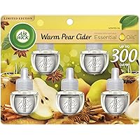 Plug in Scented Oil Refill, 5ct, Warm Pear Cider, Essential Oils, Air Freshener Fall Scent, Fall décor