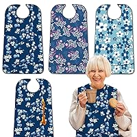 3 Pack Adult Bibs with Crumb Catcher, Washable and Adjustable Adult Bibs for Women Men Elderly Seniors, Bibs for Eating