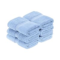 Superior Egyptian Cotton Pile Face Towel/Washcloth Set of 6, Ultra Soft Luxury Towels, Thick Plush Essentials, Absorbent Heavyweight, Guest Bath, Hotel, Spa, Home Bathroom, Shower Basics, Light Blue