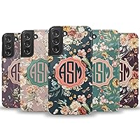 Custom Initials Monogram Botanical Floral Flowers Personalized Name Case, Designed for Samsung Galaxy S24 Plus, S23 Ultra, S22, S21, S20, S10, S10e, S9, S8, Note 20, 10