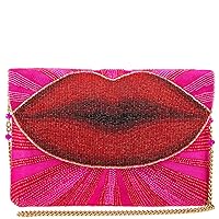 Mary Frances Smooch Beaded Lips Crossbody Clutch Handbag, Pink