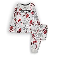 Marvel Spiderman Boys Pyjama Set | Kids Superhero Long Sleeve Long Leg Graphic PJs in Grey | Sleepwear Merchandise Gift