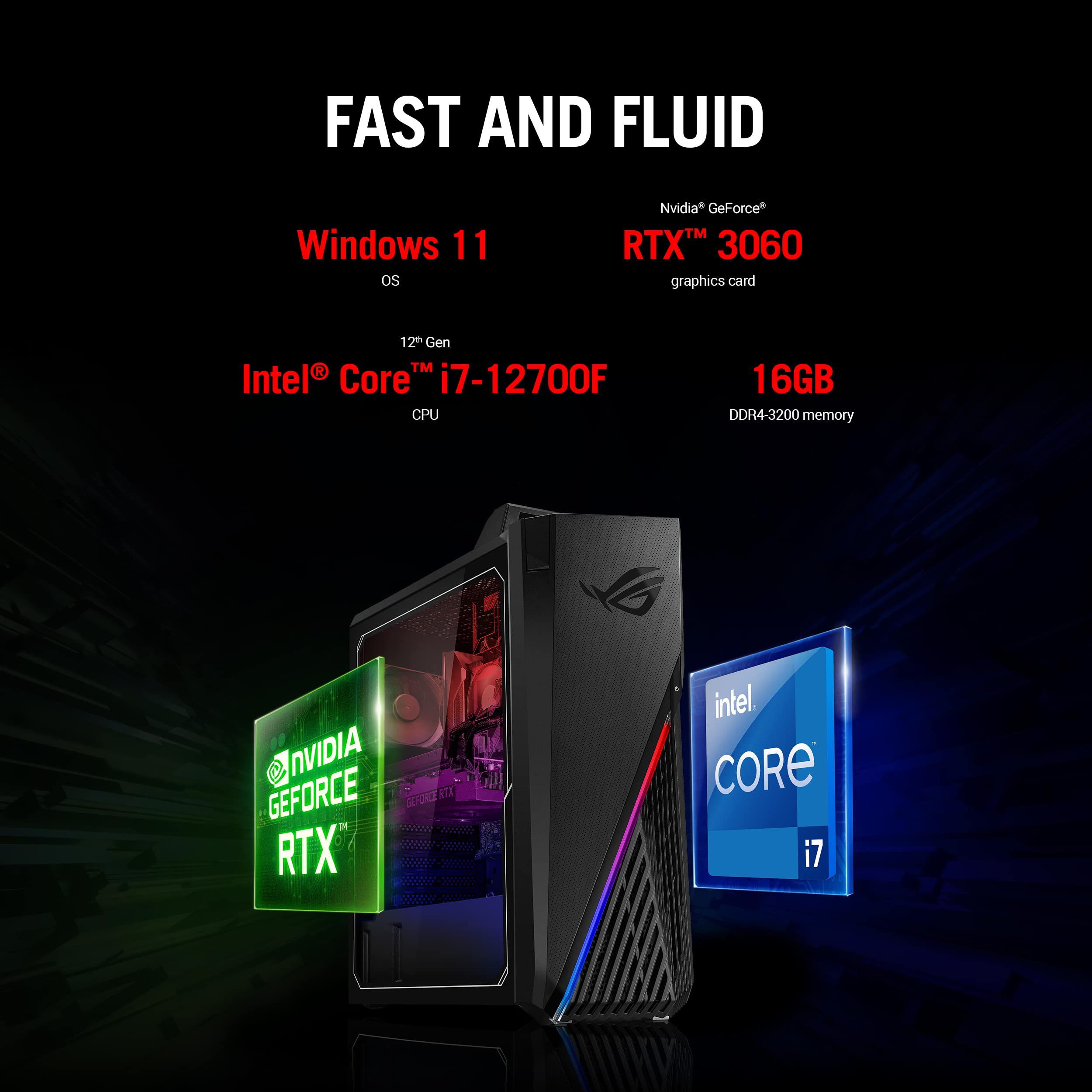 ROG Strix G15 Gaming Desktop PC, Intel Core i7-12700F, GeForce RTX 3060 12GB, 16GB DDR4 RAM, 1TB PCIe 4.0 SSD, Windows 11 Home, G15CF-AB766