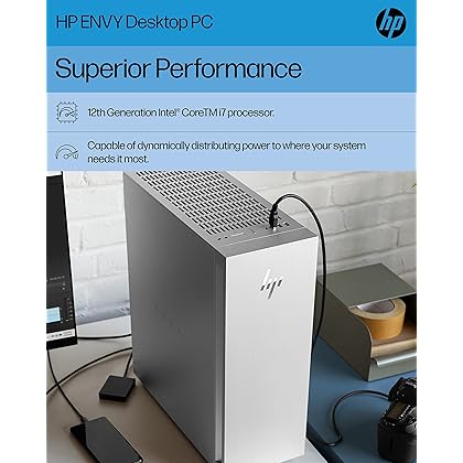 HP Envy Desktop PC, NVIDIA GeForce RTX 3070 Ti, 12th Gen Intel Core i7-12700, 16 GB SDRAM, 1 TB SSD, Windows 11 Home, Wi-Fi 6 & Bluetooth, 10 USB Ports, Pre-Built PC Tower (TE02-0030, 2022) (Renewed)