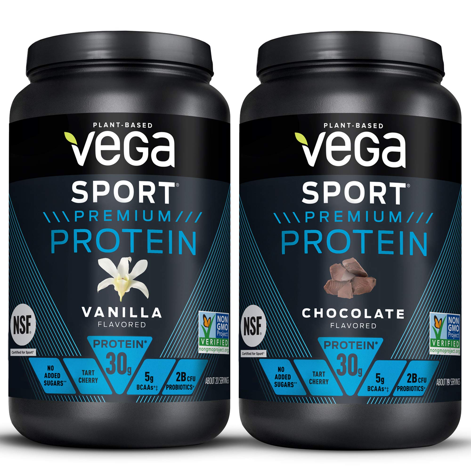 Vega Sport Premium Protein Powder Bundle, Chocolate + Vanilla, Plant Based Protein Powder Post Workout - Certified Vegan, Vegetarian, Keto-Friendly, Gluten Free, Dairy Free, BCAA Amino Acids