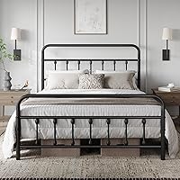 Classic Metal Platform Bed Frame Mattress Foundation with Victorian Style Iron-Art Headboard/Footboard/Under Bed Storage/No Box Spring Needed/Full Size Black