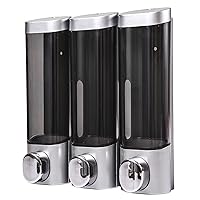 3-Chamber Wall Mounted Bathroom Shower Pump Dispenser and Organizer - Holds Shampoo, Soap, Conditioner, Shower Gel, Lotion - Clear Chambers, Push-Button - Each Chamber Holds 10 oz (300ml) - Silver