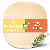 Restaurantware Indo 4 x 4 Inch Square Palm Plates 25 Microwavable Palm Leaf Appetizer Plates - Freezable Sustainable Areca Palm Leaf Plates Oven-Ready For Hot & Cold Foods