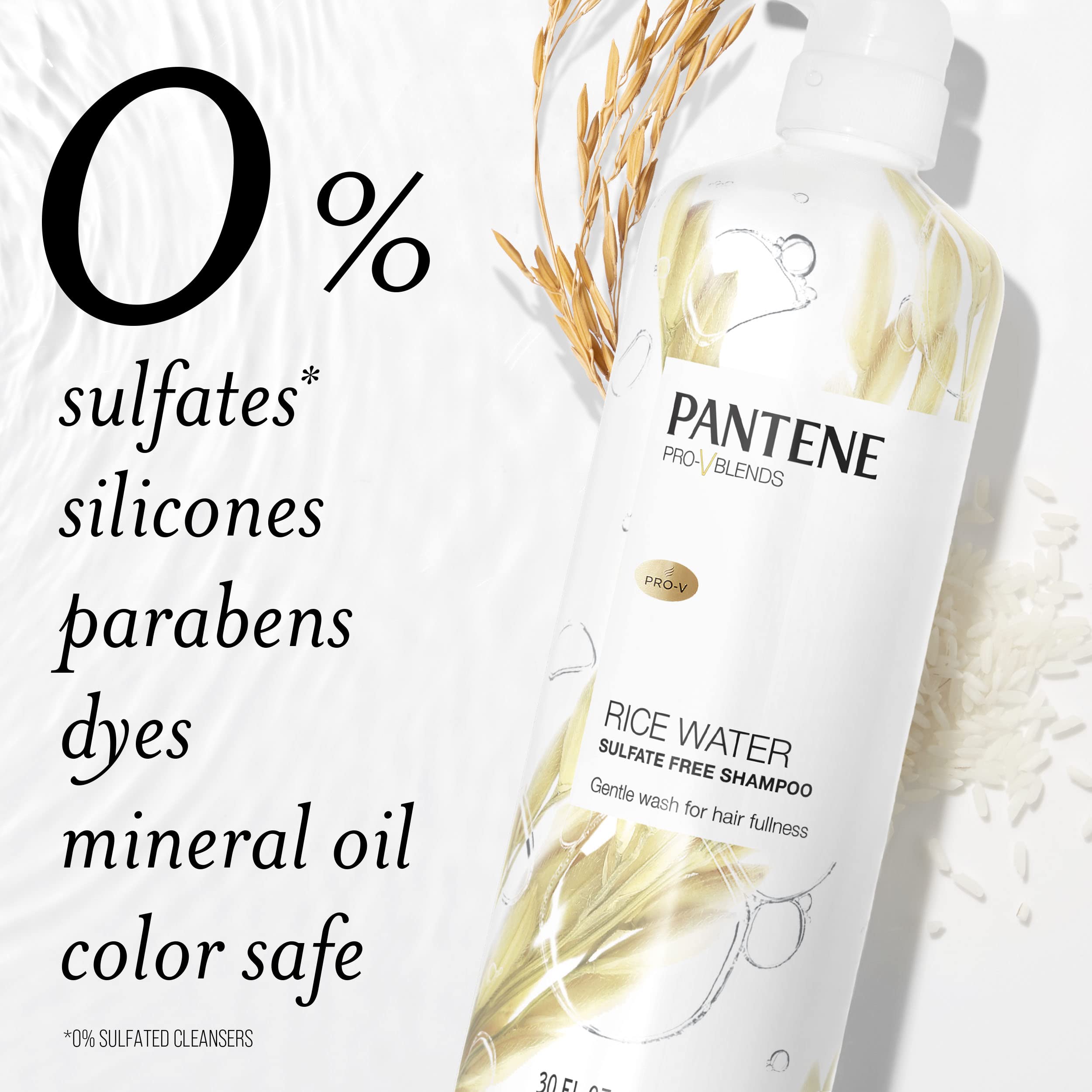Pantene Sulfate Free Shampoo, with Rice Water, Protects Natural Hair Growth