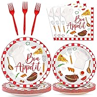 100 Pcs Cooking Plates and Napkins Party Supplies Chef Cooking Party Tableware Set Bon Appetit Party Decorations Favors for Kids Birthday Baby Shower Serves 25 Guests