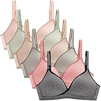Pack of 6 Girls Bra Push Up Wireless Bralette Lightly Lined Molded Cup Bra A-B Cup with Adjustable Spaghetti Straps