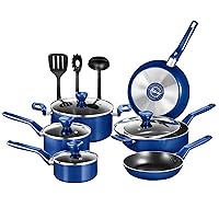 NutriChef Blue Kitchenware Set, 13 Pcs - Durable Nonstick Pots and Pans with Lids & Cooking Utensils, NCCWA13BU