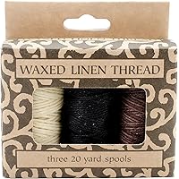 Lineco, Natural Waxed Linen Thread 20 Yards, Books by Hand Natural, Black, Brown Color for Sewing, Bookbinding (3/Pkg)
