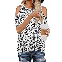 Andongnywell Womens Summer Cold Shoulder Tops Short Sleeve T Shirts Pullover Casual Blouses Shoulder Blouses