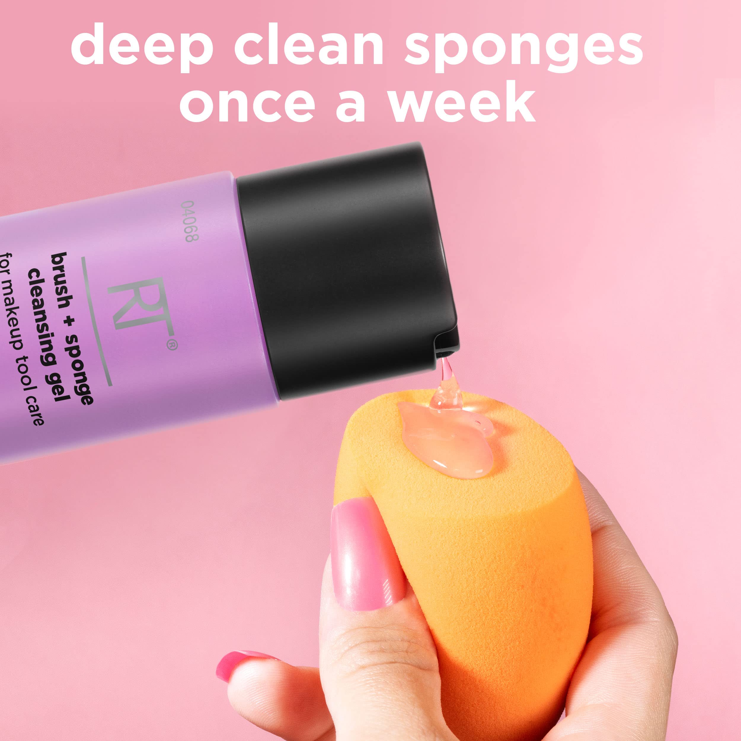 Real Techniques Makeup Brush and Blending Sponge Cleansing Gel, Professional Beauty Sponge Cleansing Gel, Quick & Mess Free, Removes Oil & Impurities, Purple, 1 Count, 4 Fl Oz