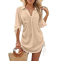 Blooming Jelly Womens Swimsuit Coverup Swimwear Beach Cover ups Bathing Suit Cover up Drawstring Shirt Dresses 2024