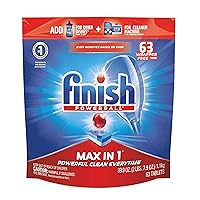 Finish - Max in 1-63ct - Dishwasher Detergent - Powerball - Wrapper Free Dishwashing Tablets - Dish Tabs,63 Count (Pack of 1)