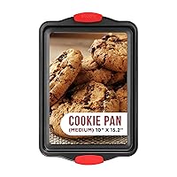Nonstick Cookie Sheet Pan Carbon Steel Oven Tray Sheet Pan with Red Silicone Handles -Medium Bakeware Pan Tray with Gray Coating Inside & Outside