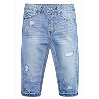 KIDSCOOL SPACE Baby Girl Boy Jeans,Soft Ripped Denim Elastic Band Inside Pants