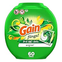 Gain flings! Laundry Detergent Soap Pacs HE Compatible 60 ct Long Lasting Scent Original Scent