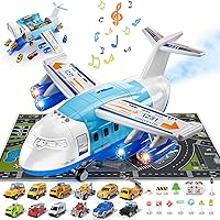 Doloowee Airplane Toys for 3+ Year Old - Transport Cargo Airplane Car Toy Play Set - 12PCS Construction Cars Toy Airplane for Boys Age 4-7, Toys Plane with Lights and Sounds