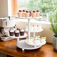GENMOUS 4 Tiered Beaded Cake and Cupcake Stand Combo for Birthday Party Decor, Rustic Wooden Cupcake Tower Stands for 50 Cupcakes, White Cupcake Tier Stand Display for Wedding Baby Shower Tea Party