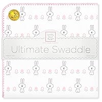 SwaddleDesigns Large Receiving Blanket, Ultimate Swaddle for Baby Girls, Softest US Cotton Flannel, Best Shower Gift, Made in USA, Pastel Pink Garden Bunnie (Mom's Choice Award Winner)