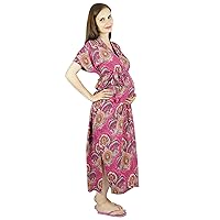 Bimba Maternity Hospital Kaftan Belt Nursing Night Gown, Front & Back Buttons Pink