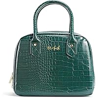 Fit & Fresh Lunch Bag for Women, Insulated Womens Lunch Bag for Work, Leakproof & Stain-Resistant Large Lunch Box for Women with Faux Croc Leather, Two Handles, Zipper Closure Croc Bag Emerald