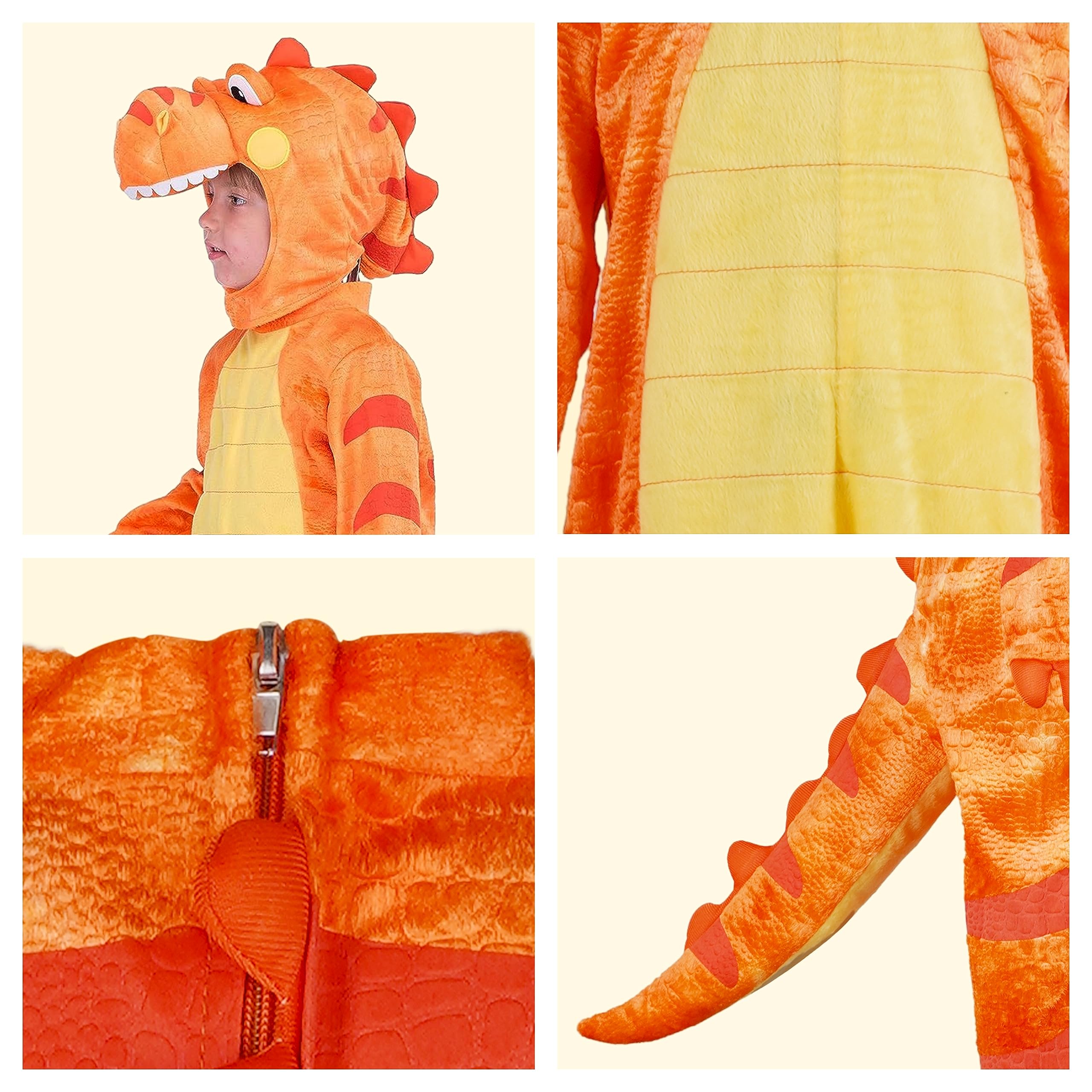 Spooktacular Creations Child Orange Dinosaur T-Rex Costume with Toy Dinosaur Egg for Halloween Dress up, Dinosaur Theme Party (Small (5-7 yrs))