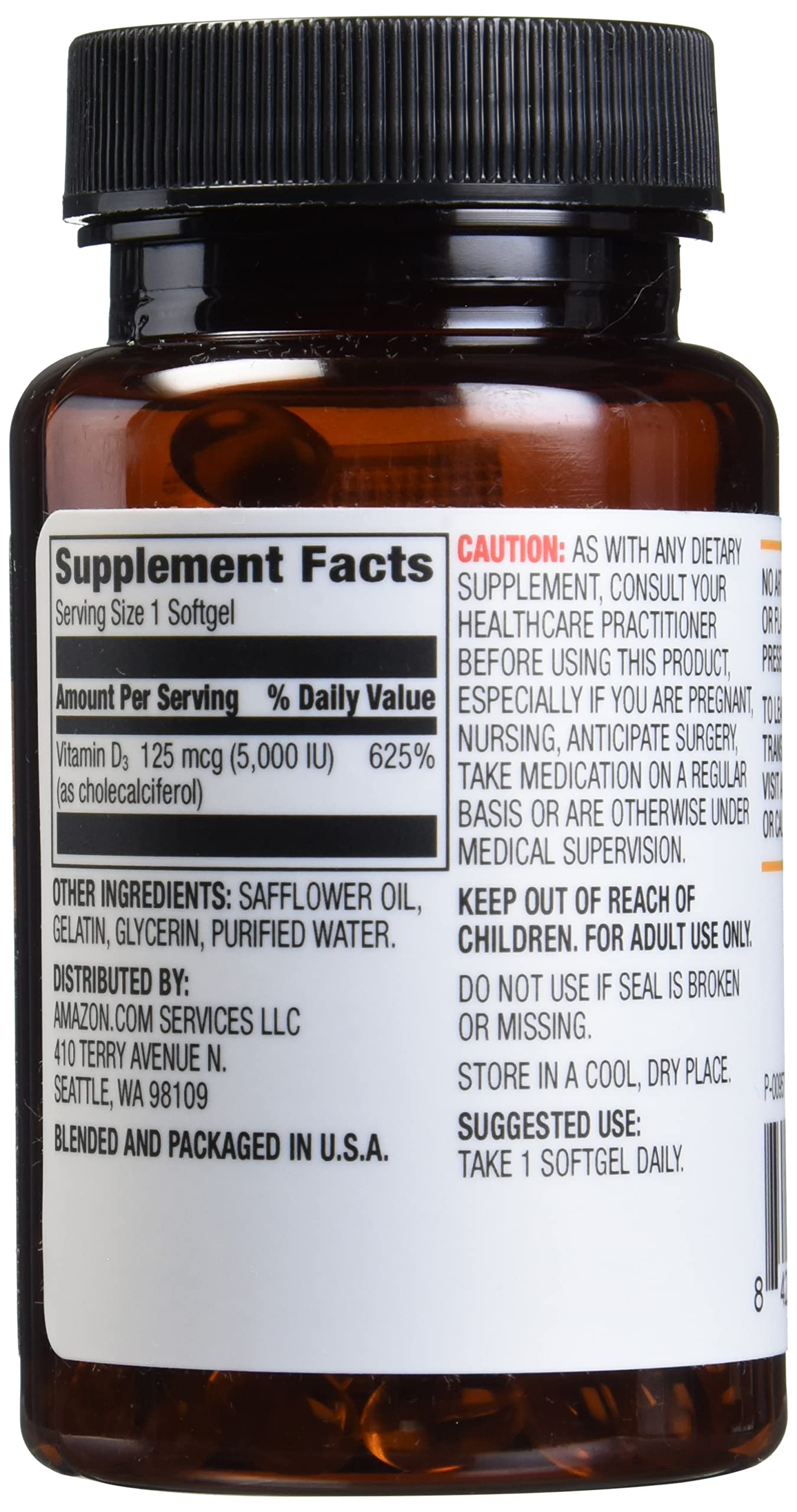 Amazon Elements Vitamin D3, 5000 IU, 180 Softgels, 6 month supply (Packaging may vary), Supports Strong Bones and Immune Health