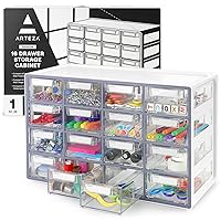 Arteza 16 Drawer Storage Cabinet, 17.7 x 8.2 x 10.9 inches, White, Plastic Drawers with Stoppers, Multi Compartment Organizer for Makeup and Art Supplies
