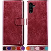 SUANPOT for Samsung Galaxy A15 5G Wallet case with RFID Blocking Credit Card Holder,Flip Book PU Leather Protective Cover Women Men for Samsung A15 Phone case Red