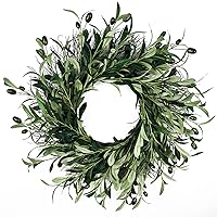 Artificial Olive Leaf Wreath for Front Door, 20 Inch Green Olive Wreath with Olive Leaves and Olive Bean, Greenery Wreath for Home Wall Window Christmas Festival Wedding Decor
