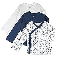 HonestBaby 3-Pack Long Sleeve Side-Snap Kimono Tops Newborn for Infant Boys, Girls, Unisex Baby 100% Organic Cotton